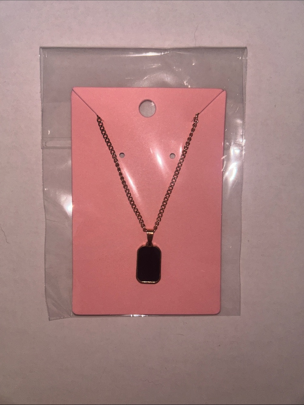 Rose Gold-Tone Black Rectangular Pendant Necklace - Classic Women's Jewelry